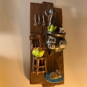 Vintage 17" Duncard Chalkware Wall Plaque Early American Kitchen Scene RARE